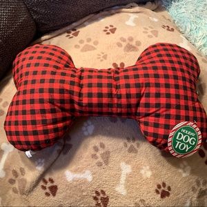 Red & black large plush squeaky dog bone